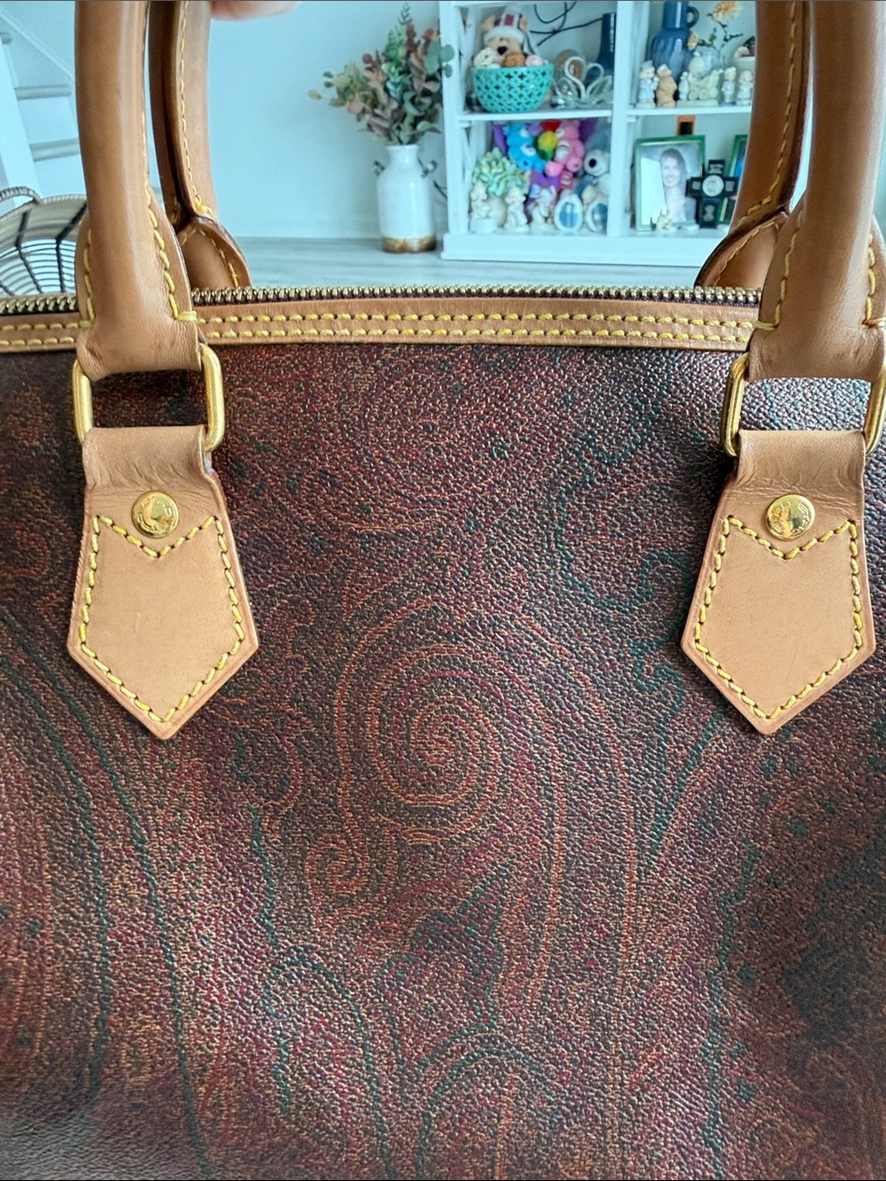 Etro Dark Brown Leather Satchel with Tan Handles - Picture 14 of 16